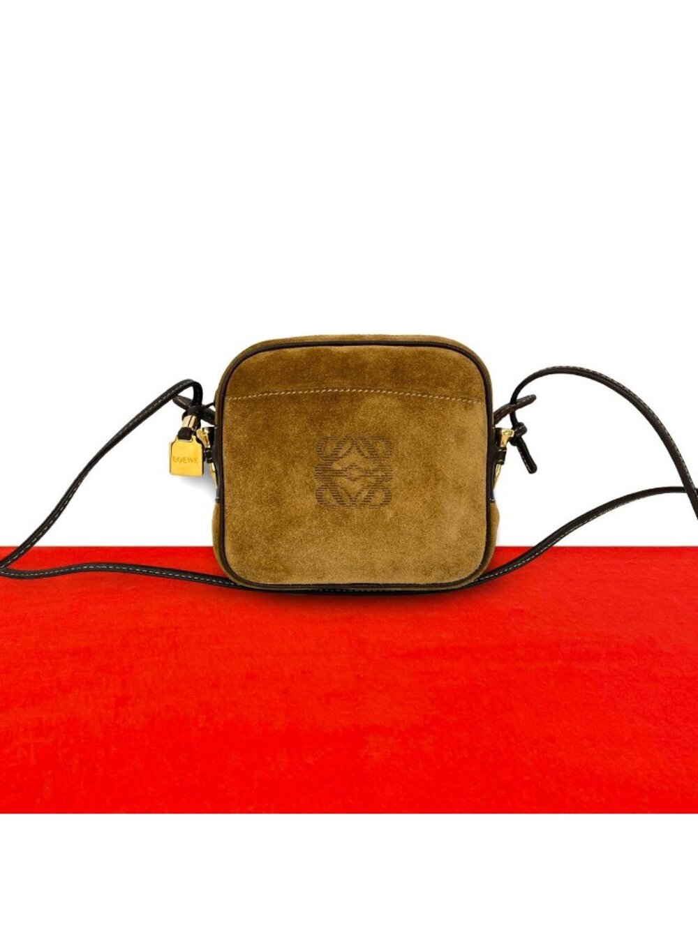 Loewe Vintage Anagram Logo Suede Leather Mini Shoulder Bag Pochette Brown